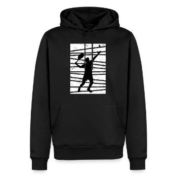 Tennisspieler Silhouette Tennis Aufschlag - Männer Premium Bio Hoodie - Schwarz - Vorne - Nico (187cm)