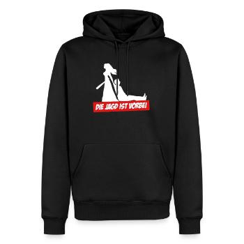 Lustiger Spruch zur Verlobung die Jagd ist vorbei - Männer Premium Bio Hoodie - Schwarz - Vorne - Nico (187cm)
