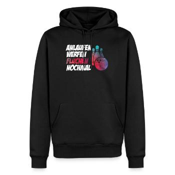Lustiger Bowling Spruch Anlaufen Werfen - Männer Premium Bio Hoodie - Schwarz - Vorne - Nico (187cm)
