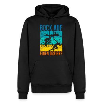Triathleten Spruch Bock auf einen Dreier Triathlon - Männer Premium Bio Hoodie - Schwarz - Vorne - Nico (187cm)