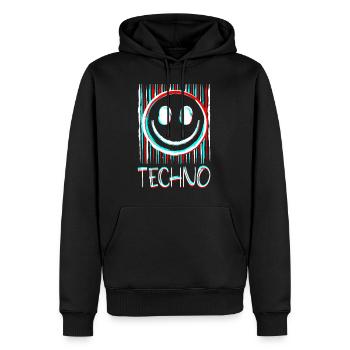 Techno Musik Gesicht Schallplatte DJ Smile EDM - Männer Premium Bio Hoodie - Schwarz - Vorne - Nico (187cm)