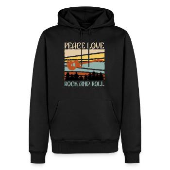 Vintage Gitarren Spruch Peace Love Rock n Roll - Männer Premium Bio Hoodie - Schwarz - Vorne - Nico (187cm)