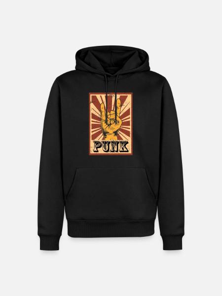 Punk Musik Punkrock Rocker Heavy Metal Zeichen - Männer Premium Bio Hoodie - Schwarz