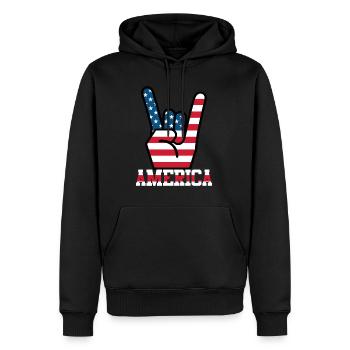 America USA Flagge Fahne Rocker Handzeichen - Männer Premium Bio Hoodie - Schwarz - Vorne - Nico (187cm)