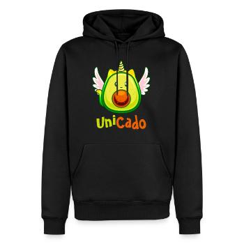 Unicado lustiges Einhorn Avocado Design Veganer - Männer Premium Bio Hoodie - Schwarz - Vorne - Nico (187cm)