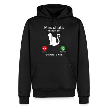 mes chats m'appellent...faut que j'y aille ! - Sweat à capuche Premium bio Homme - noir - Devant - Nico (187cm)