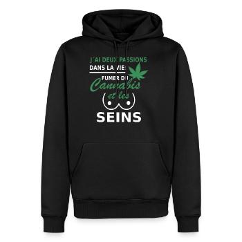 deux passions fumer du cannabis et les seins - Sweat à capuche Premium bio Homme - noir - Devant - Nico (187cm)