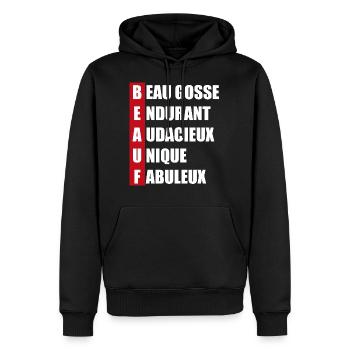 beauf acrostiche | cadeau bien beauf et original - Sweat à capuche Premium bio Homme - noir - Devant - Nico (187cm)