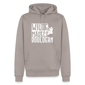 Wilde Mädels Bouldern Boulderhalle Kletterurlaub - Männer Premium Bio Hoodie - Taupe - Vorne - Nico (187cm)