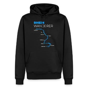 Rhein Wanderer - Wandern am Rhein - Männer Premium Bio Hoodie - Schwarz - Vorne - Nico (187cm)