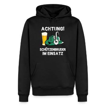 Schützenbruder im Einsatz Spruch Schützenfest - Männer Premium Bio Hoodie - Schwarz - Vorne - Nico (187cm)