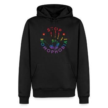 Le drapeau LGBT colore l’empreinte de la main arrête l’homophobie signe - Sweat à capuche Premium bio Homme - noir - Devant - Nico (187cm)