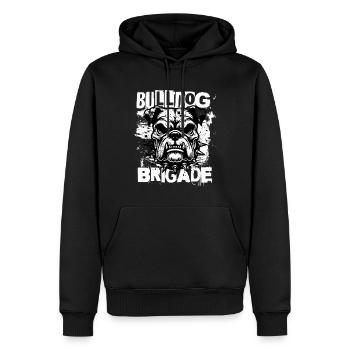 Bulldog Brigade – Coole Englische Bulldogge - Männer Premium Bio Hoodie - Schwarz - Vorne - Nico (187cm)