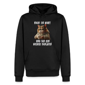Chat fatigué avec café et humour de sommeil - Sweat à capuche Premium bio Homme - noir - Devant - Nico (187cm)