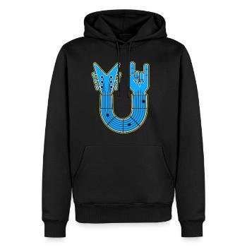 Blaue U-Form Gitarre mit Rock Hand - Männer Premium Bio Hoodie - Schwarz - Vorne - Nico (187cm)