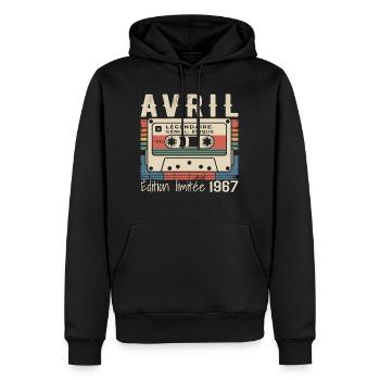 avril 1967 April 1967  - Sweat à capuche Premium bio Homme - noir - Devant - Nico (187cm)