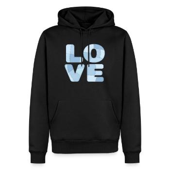 Motif d’amour en patchwork bleu pour enfants et bébés - Sweat à capuche Premium bio Homme - noir - Devant - Nico (187cm)