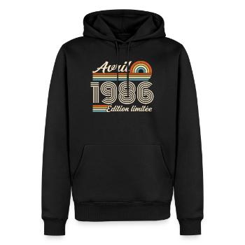  Avril 1986 anniversaire rétro 1986 April 1986 - Sweat à capuche Premium bio Homme - noir - Devant - Nico (187cm)