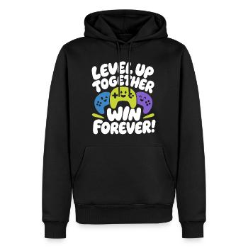 Montez de niveau ensemble Gagnez pour toujours - Sweat à capuche Premium bio Homme - noir - Devant - Nico (187cm)