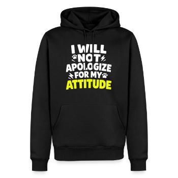 Je ne m’excuserai pas pour mon attitude, Spruch - Sweat à capuche Premium bio Homme - noir - Devant - Nico (187cm)