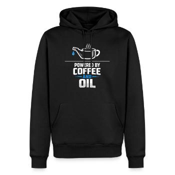 Powered By Coffee And Oil Schrauber Spruch Kaffee - Männer Premium Bio Hoodie - Schwarz - Vorne - Nico (187cm)