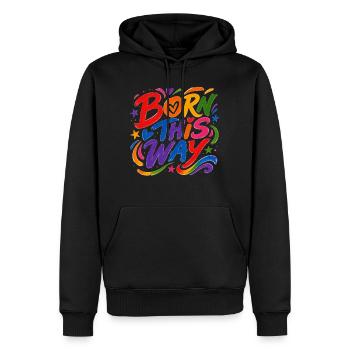 Born This Way Regenbogen CSD Pride Spruch - Männer Premium Bio Hoodie - Schwarz - Vorne - Nico (187cm)