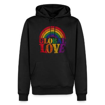 Global Love Regenbogen CSD Pride Spruch Shirt  - Männer Premium Bio Hoodie - Schwarz - Vorne - Nico (187cm)