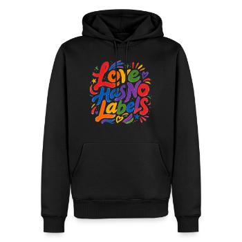 Love Has No Labels für Pride Fans Tshirt Aufkleber - Männer Premium Bio Hoodie - Schwarz - Vorne - Nico (187cm)