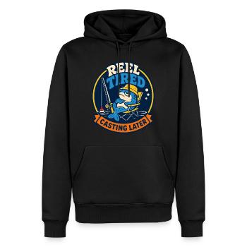 Reel Tired – Fishing Later - Men’s Premium Organic Hoodie - black - Front - Nico (187cm)