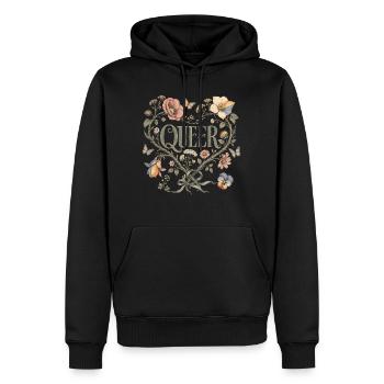 Queer Blumen Herz T-Shirt LGBTQ Pride Vintage - Männer Premium Bio Hoodie - Schwarz - Vorne - Nico (187cm)
