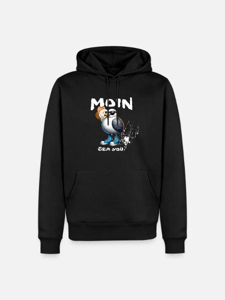 Moin Sea You Seemöwe Cartoon - Männer Premium Bio Hoodie - Schwarz