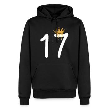 17 - Männer Premium Bio Hoodie - Schwarz - Vorne - Nico (187cm)