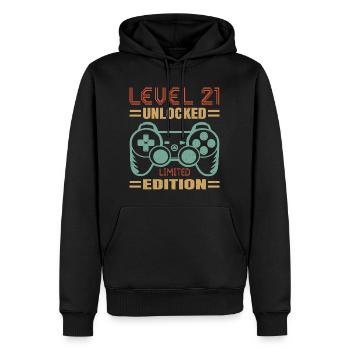 Birthday Level 21 Unlocked - Men’s Premium Organic Hoodie - black - Front - Nico (187cm)