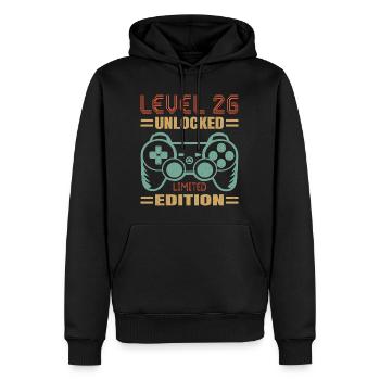 Birthday Level 26 Unlocked - Men’s Premium Organic Hoodie - black - Front - Nico (187cm)