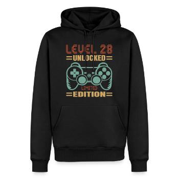 Geburtstag Level 28 freigeschaltet - Männer Premium Bio Hoodie - Schwarz - Vorne - Nico (187cm)