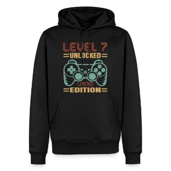 Anniversaire Niveau 7 Débloqué - Sweat à capuche Premium bio Homme - noir - Devant - Nico (187cm)