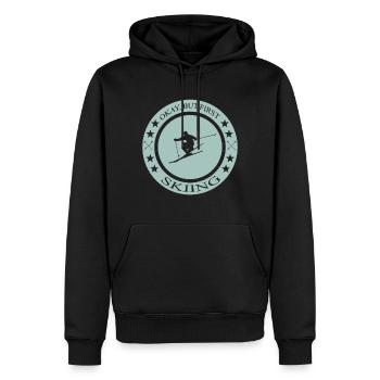 Okay but first skiing - Männer Premium Bio Hoodie - Schwarz - Vorne - Nico (187cm)