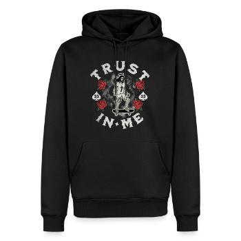 VERTRAUE AUF MICH - Männer Premium Bio Hoodie - Schwarz - Vorne - Nico (187cm)