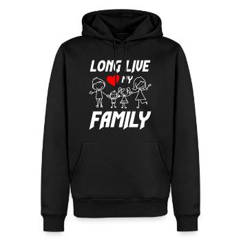 Longue vie à ma famille - Sweat à capuche Premium bio Homme - noir - Devant - Nico (187cm)