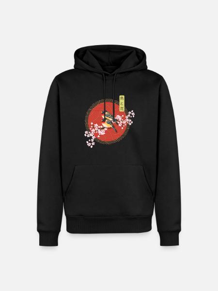 Ästhetische japanische Kunst Vögel mit Sakura - Männer Premium Bio Hoodie - Schwarz