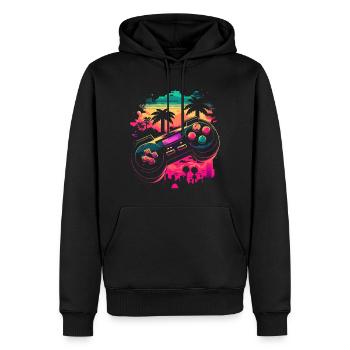 Console rétro - Sweat à capuche Premium bio Homme - noir - Devant - Nico (187cm)