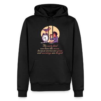 Der frühe Vogel Spruch Spätaufsteher Frühaufsteher - Männer Premium Bio Hoodie - Schwarz - Vorne - Nico (187cm)