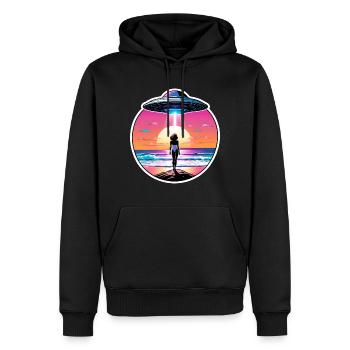 Woman is staring at UFO at the beach. - Men’s Premium Organic Hoodie - black - Front - Nico (187cm)