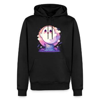 Halloween | Niedlicher Geist spuckt auf Friedhof - Männer Premium Bio Hoodie - Schwarz - Vorne - Nico (187cm)