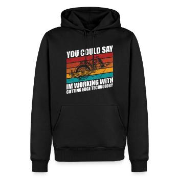 Woodworker cutting edge technology funny retro - Männer Premium Bio Hoodie - Schwarz - Vorne - Nico (187cm)