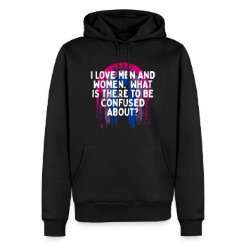 I Love Men and Women Bisexual LGBTQ Bi Pride Gay - Männer Premium Bio Hoodie - Schwarz - Vorne - Nico (187cm)