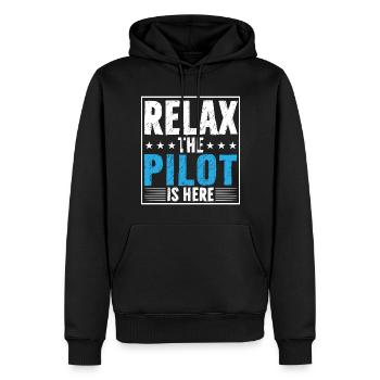 Détendez-vous le pilote est ici - Sweat à capuche Premium bio Homme - noir - Devant - Nico (187cm)