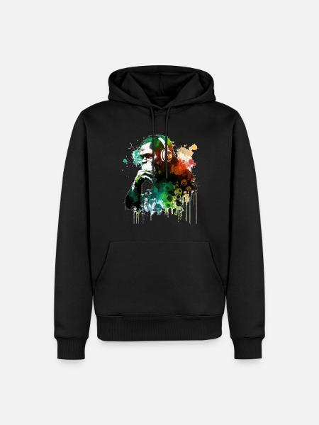 Banksy DJ Monkey Thinker - Herre Premium økologisk hoodie - sort