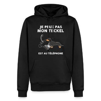 Chien Mignon Teckel Cadeau Humour Famille - Sweat à capuche Premium bio Homme - noir - Devant - Nico (187cm)