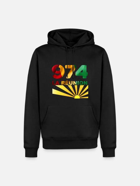 974 La Réunion - Sweat à capuche Premium bio Homme - noir